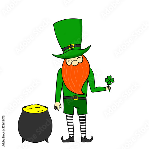 Cute leprechaun with clover in hand for good luck.  Funny leprechaun for St. Patrick's Day