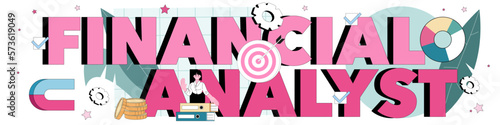 Financial analyst typographic header. Office manager making income