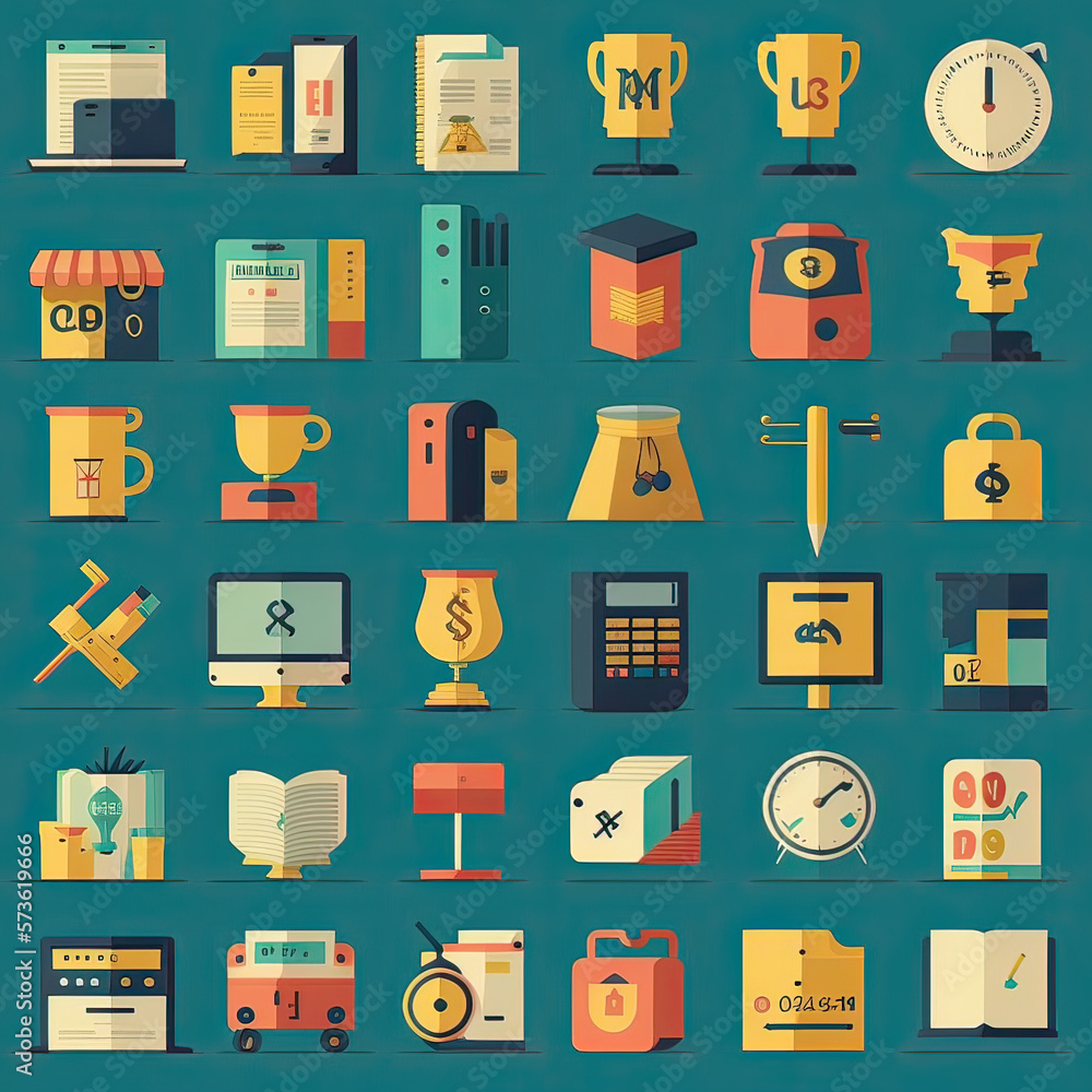 flat icons set finance office vector illustrations, generative artificial intelligence flat icons set finance office vector illustrations, generative artificial intelligence