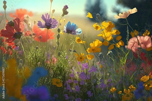 Beauty summer blossom countryside background wildflower poppy field landscape Generative AI