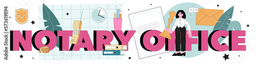 Notary office typographic header. Professional lawyer witnessing