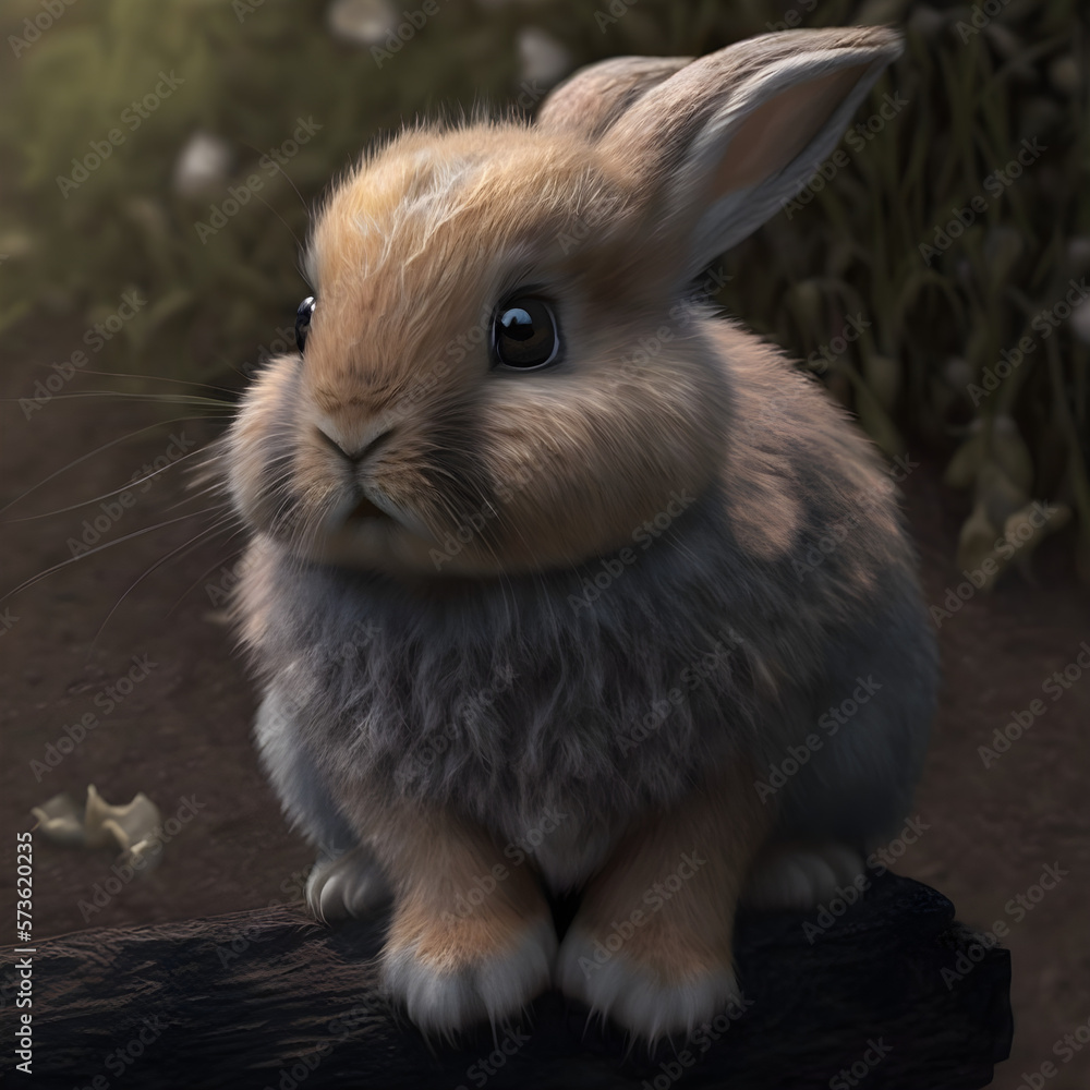 Adorable and realistic bunny rabbit on field background. Easter holiday concept.