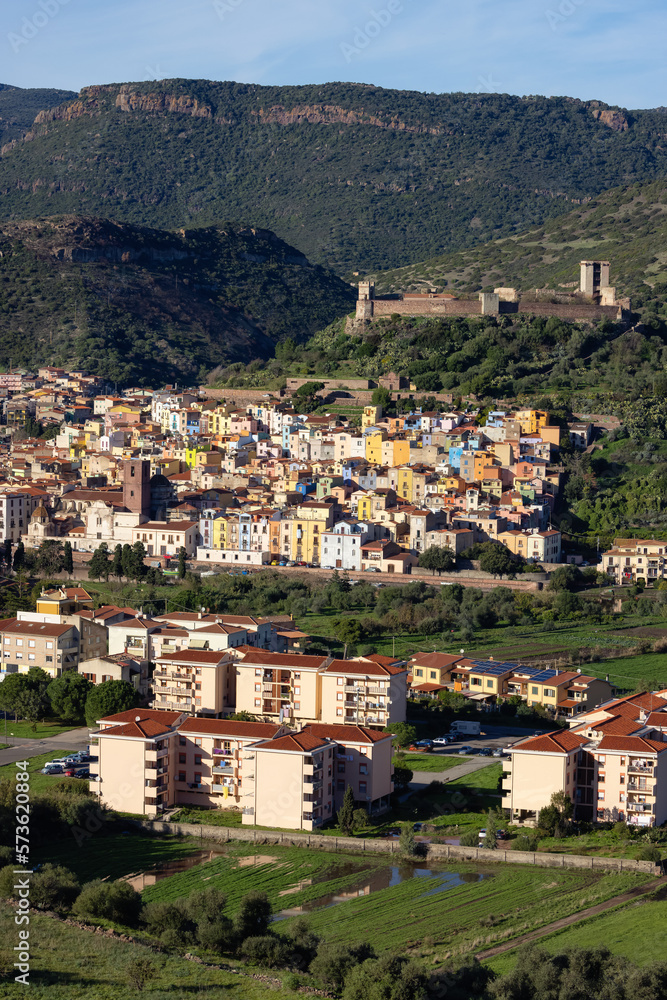 Homes and Apartments in Touristic Town. Bosa, Sardinia, Italy. Sunny Fall Season Day.