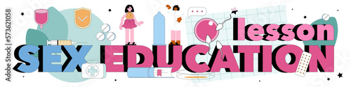 Sex education lesson typographic header. Sexual health lesson for young