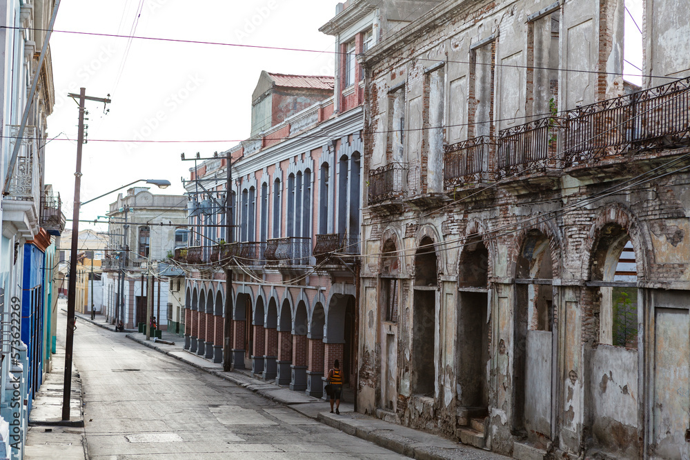 Old colonial buildings in the historic center of Santiago de Cuba, Cuba, Caribbean