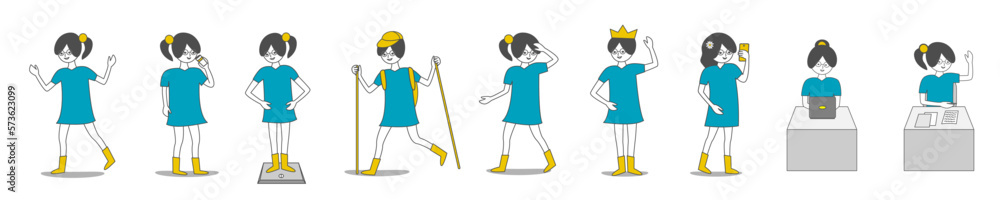 Cute teen girl set. Hand drawn doodle vector illustration. Cartoon flat style. Cute teen girl set. Hand drawn doodle vector illustration. Cartoon flat style.