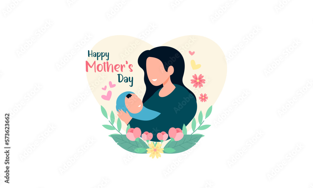 Happy Mother's Day. Happy Mother and Her Child Illustration Happy Mother's Day. Happy Mother and Her Child Illustration