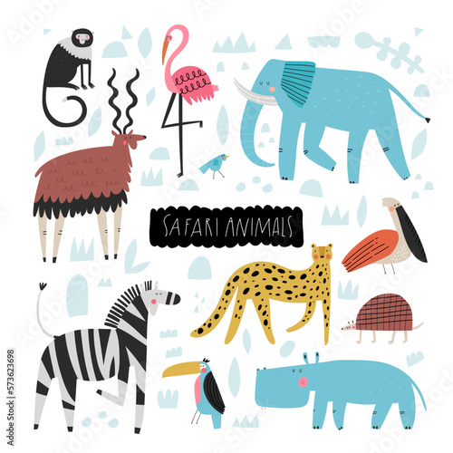 Collection set of cute safari animals in scandinavian style