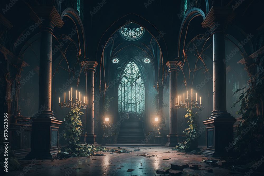 The Inside of a Gothic Old Cathedral Maximalist Interior Design - AI Generated