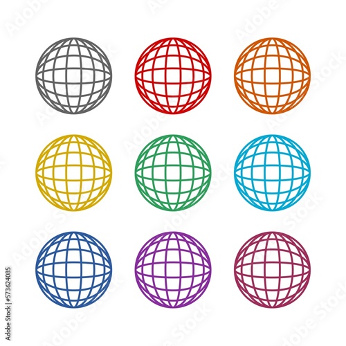 Globe flat icon isolated on white background. Set icons colorful