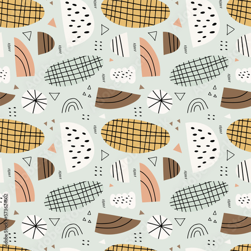 Abstract seamless pattern with hand drawn circles, semicircles