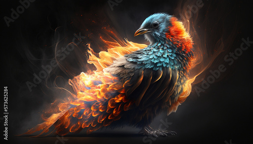 bird with feathers that flicker like flames breathin generative AI	 photo