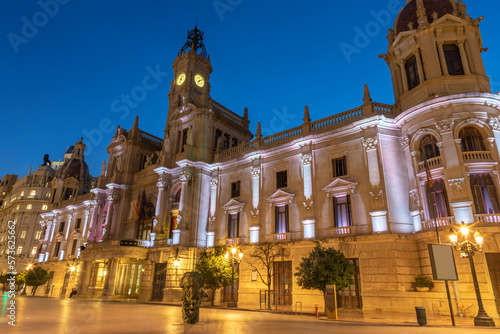 Valencia - The builiding Ayuntamiento de Valencia at dusk. photo