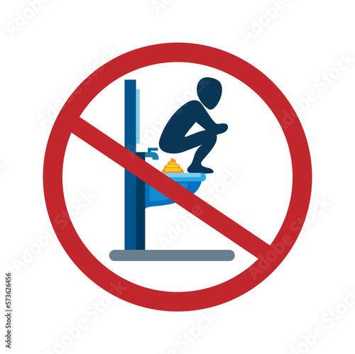 Toilet warning sign do not defecate in the sink symbol illustration vector