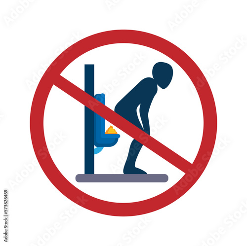 Toilet warning sign do not pooping at the urinoir. Poop in Urinal prohibited symbol illustration vector