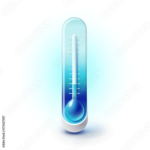 Volumetric 3d thermometer icons measures degrees of frost and cold, weather, seasons, winter, frost, blue colors isolated