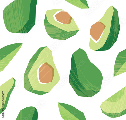 Seamless pattern with avocado. Healthy vegan food. Vector abstract modern illustration. 