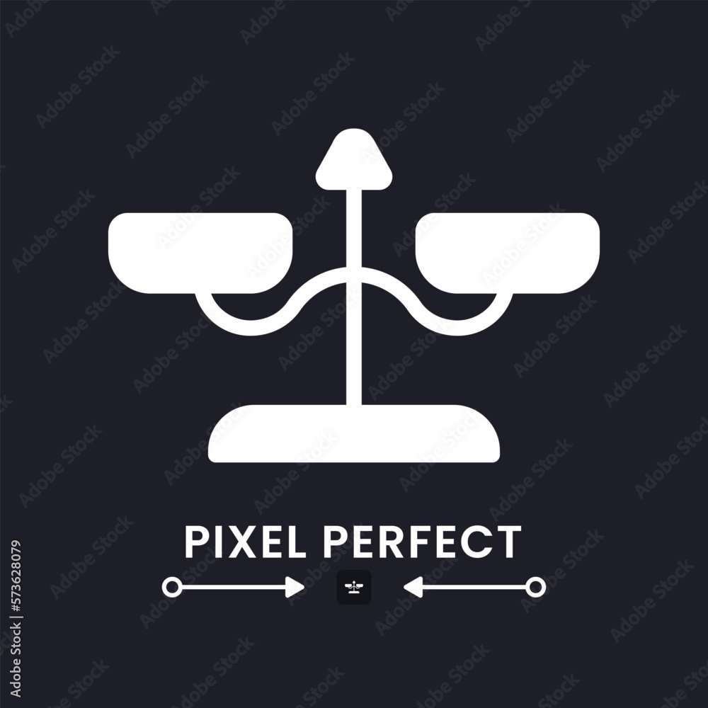 Balance scales white solid desktop icon. Weight measuring device. Court