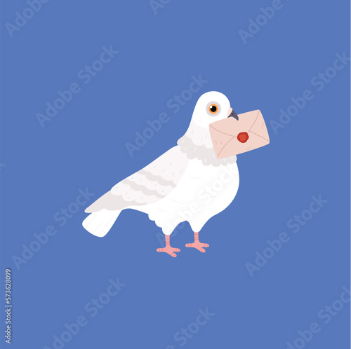 White post pigeon holding envelope in beak flat style
