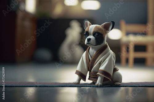 Portrait d'un chien en kimono pratiquant les arts martiaux » IA générative