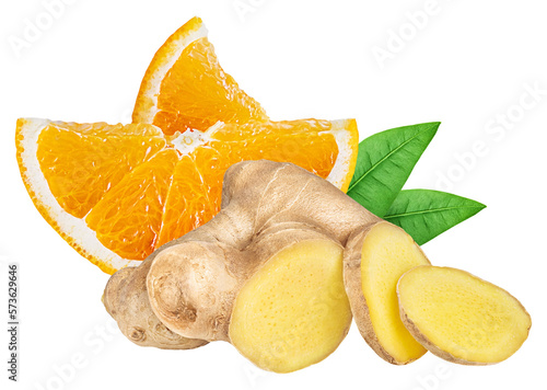 Ginger and orange isolated on white or transparent background. photo