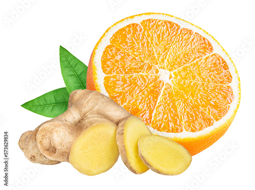 Ginger and orange isolated on white or transparent background. photo