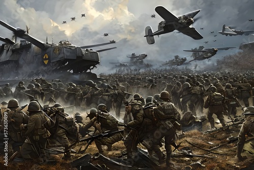 Full Highly detailed painting llustration of World war