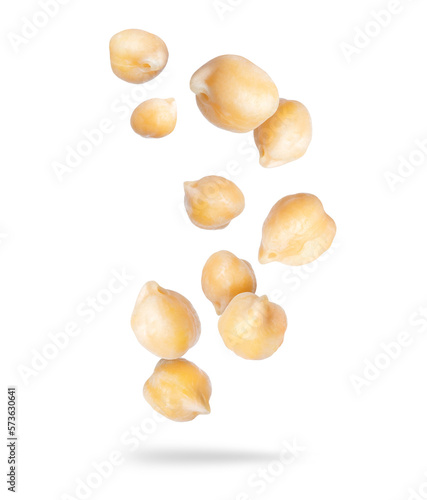 Boiled chickpeas close up in the air on a transparent background photo