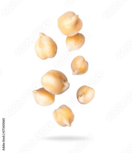 Chickpeas close up in the air on a transparent background