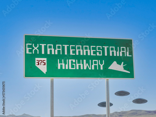 UFO Flying Saucers over the Extraterrestrial Highway  Highway 375  in Rachel Nevada near Area 51.