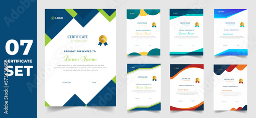 set of 7 Mega collection diploma Certificate template for achievement graduation completion with luxury badge. training graduation or course completion certificate set. certificate bundle, certificate