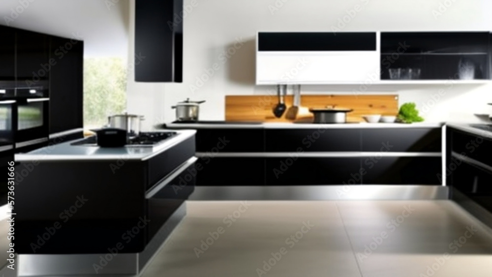 Fototapeta premium Cocina Moderna con Tapiz Negro