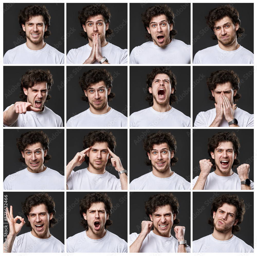 set of portraits of man with different positive emotions set of portraits of man with different positive emotions