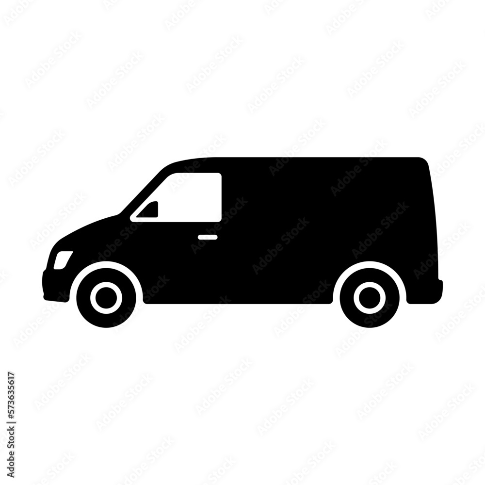 Van icon. Cargo minivan. Black silhouette. Side view. Vector simple flat graphic illustration. Isolated object on a white background. Isolate.