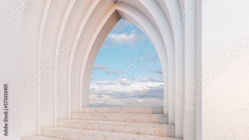 Architecture interior background empty arched pass 3d render