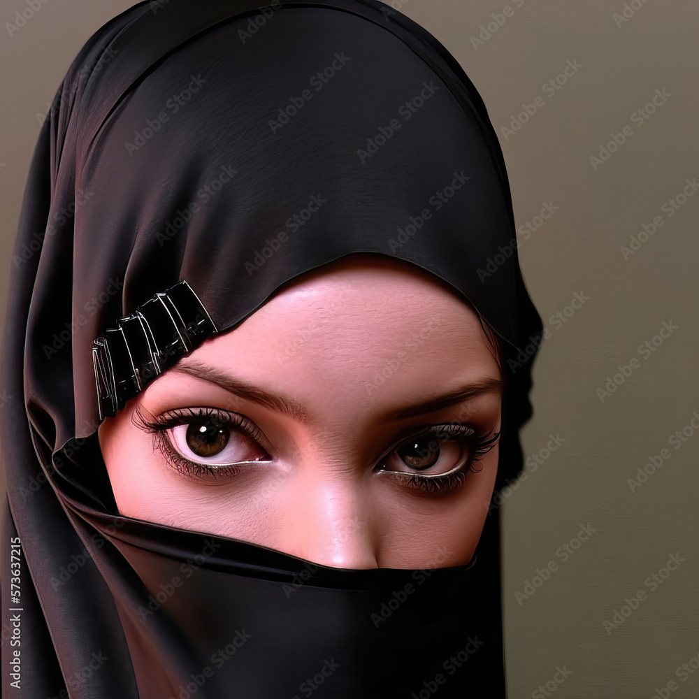 AI generated Portrait of muslim arabic, emirates or egyptian woman with