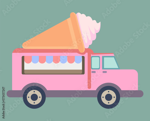 cute pastel color ice cream truck illustration for poster, kid wear element, card