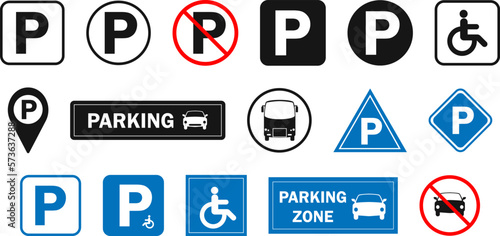 Parking icon set. Car Parking Icon. Parking and traffic signs isolated on white background.