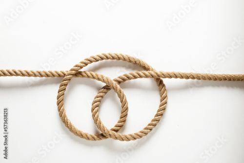 Rope loop on white background, knot with jutte rope