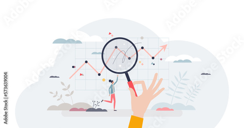 Business analysis and company financial data monitoring tiny person concept, transparent background. Profit plan with development and growth illustration. Information research and graph monitoring.