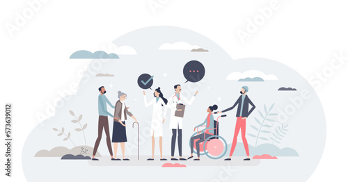 Caregivers and nursing home as professional assistance tiny person concept, transparent background. Medical support and social house occupation for rehabilitation process.