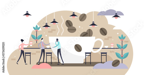 Coffee illustration, transparent background.Flat tiny caffeine drink persons concept.Abstract brown morning cafe bar for espresso, cappuccino and tasty hot chocolate beverages.