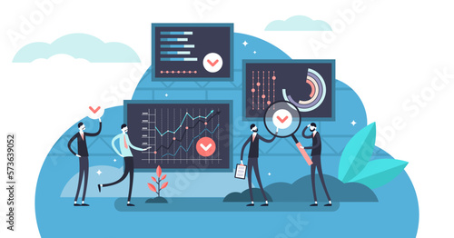 Control illustration, transparent background.Flat tiny quality affirmative proof persons concept.Business development work with test diagrams and solution schemes.