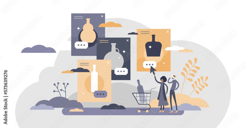 Online alcohol sales with purchase in website process flat tiny persons concept, transparent background. E commerce store for distant drinks and beverages shopping illustration. Online alcohol sales with purchase in website process flat tiny persons concept, transparent background. E commerce store for distant drinks and beverages shopping illustration.