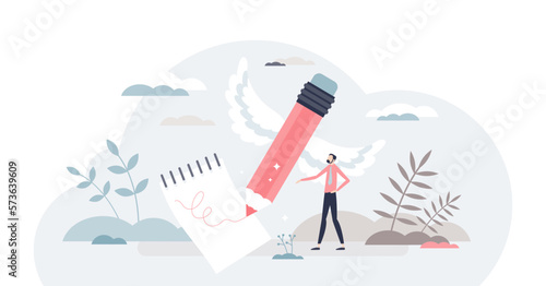 Writing life goals and make resolution list for future tiny person concept, transparent background. Motivational commitment with wish checklist illustration. Write down ambitions to come true.