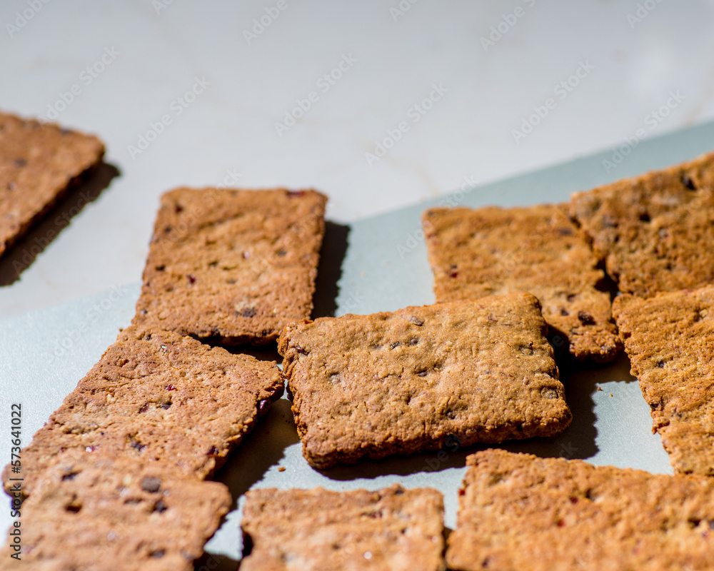 Cookies with nuts. Baking Very close on a pink background Cookies with nuts. Baking Very close on a pink background