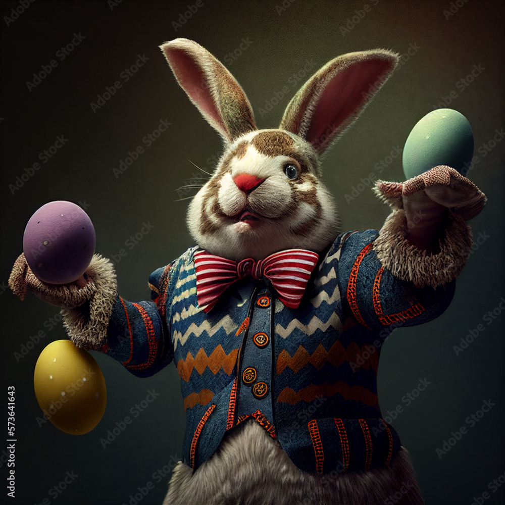 easter bunny with eggs - obrazy, fototapety, plakaty 