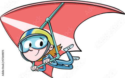 little girl flies happy with paragliding