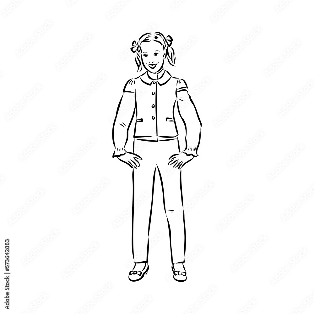 Schoolchildren go to school hand in hand. Sketch. Schoolchildren go to school hand in hand. Sketch.