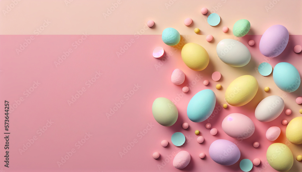 Easter background, light pink, colourful eggs, 